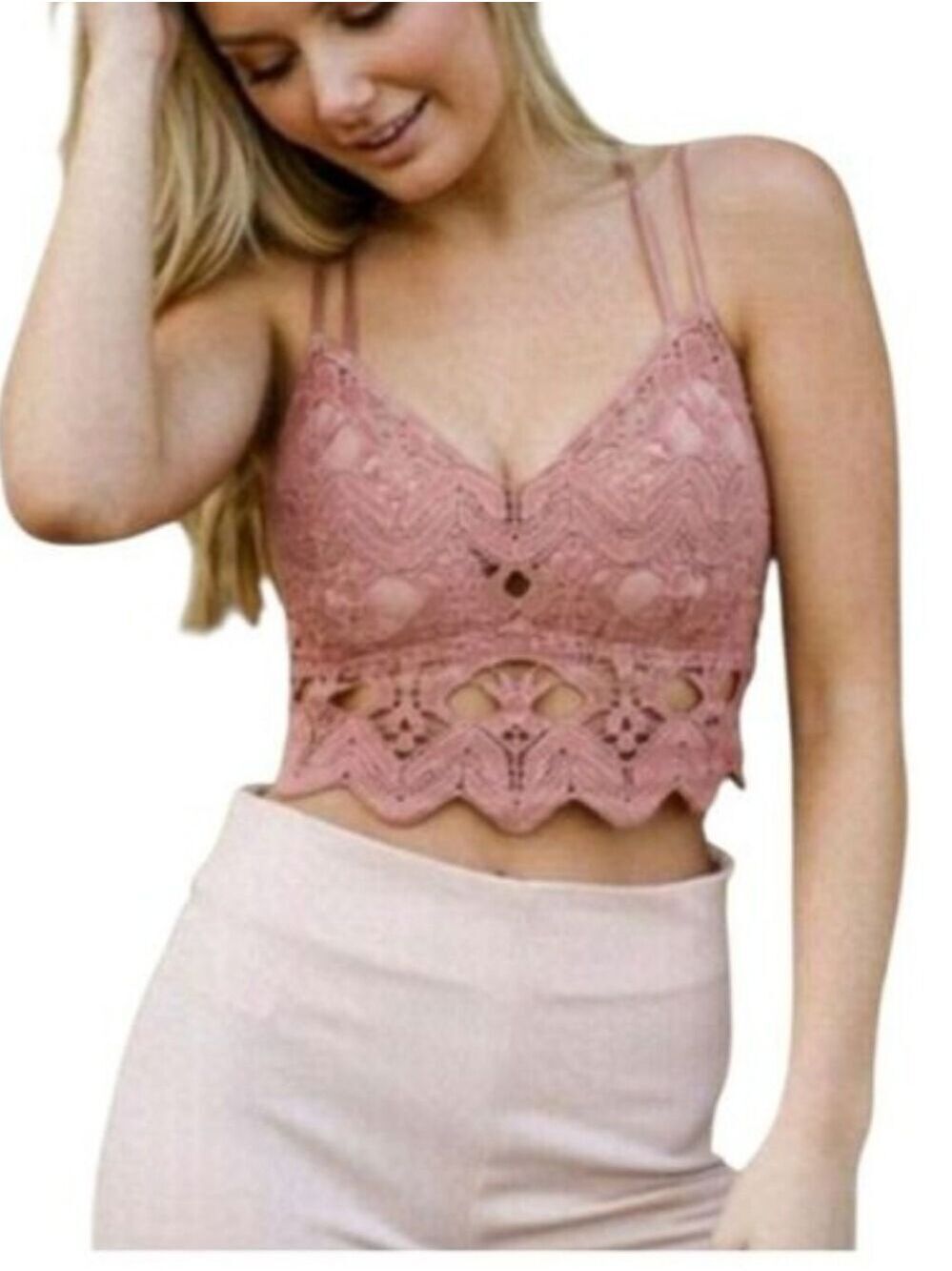 TRIBE Pink Cotton Crochet Lace Bralette Size Small NWT